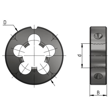 Плашка дюймовая 9/16'' 12 ниток UNC D=38мм Beltools Плашка дюймовая 9/16'' 12 ниток UNC D=38мм Beltools